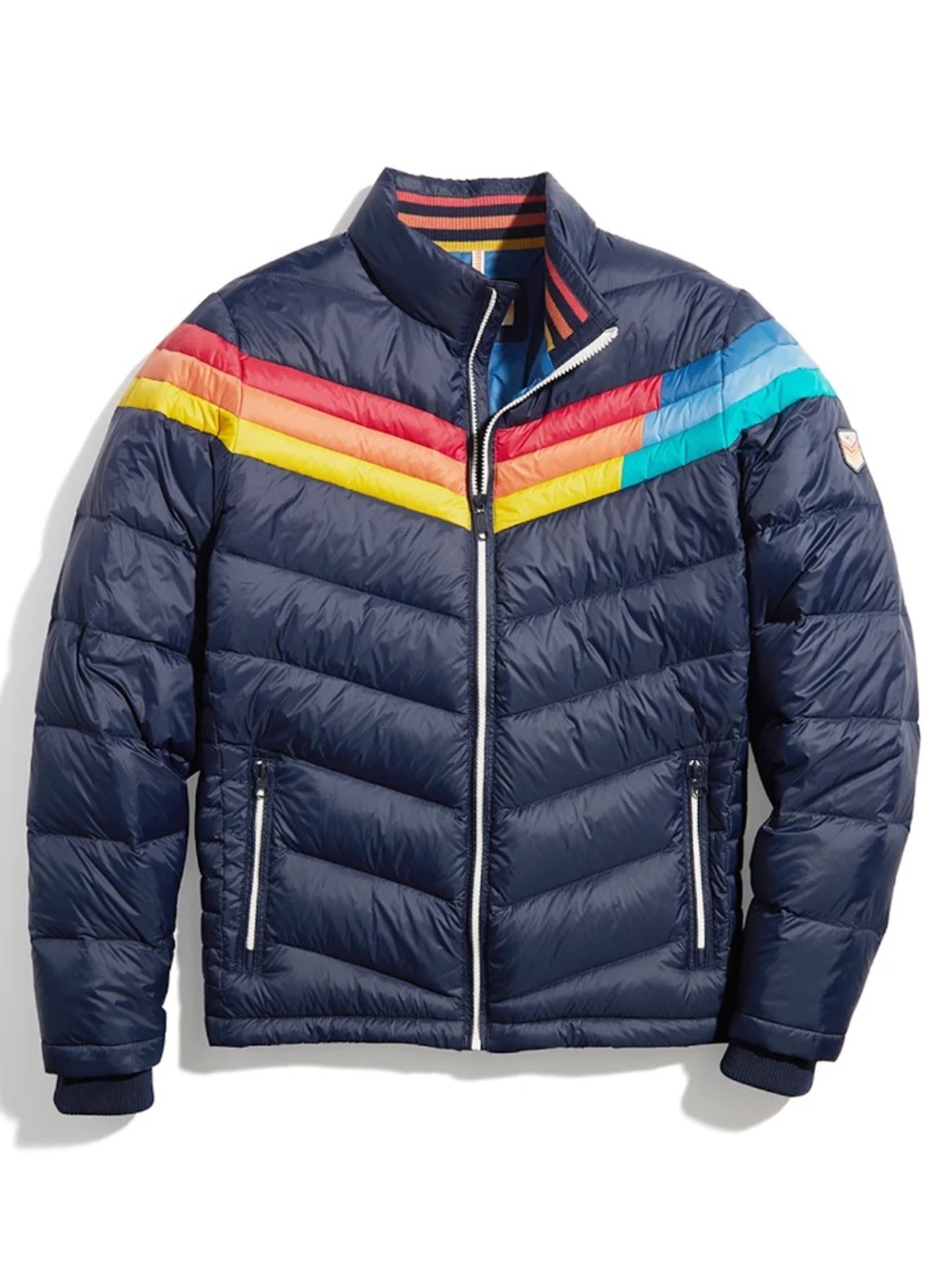 Marine Layer Multicolor Zurich  Down Puffer Coat Jacket Rainbow Blue Men’s Large